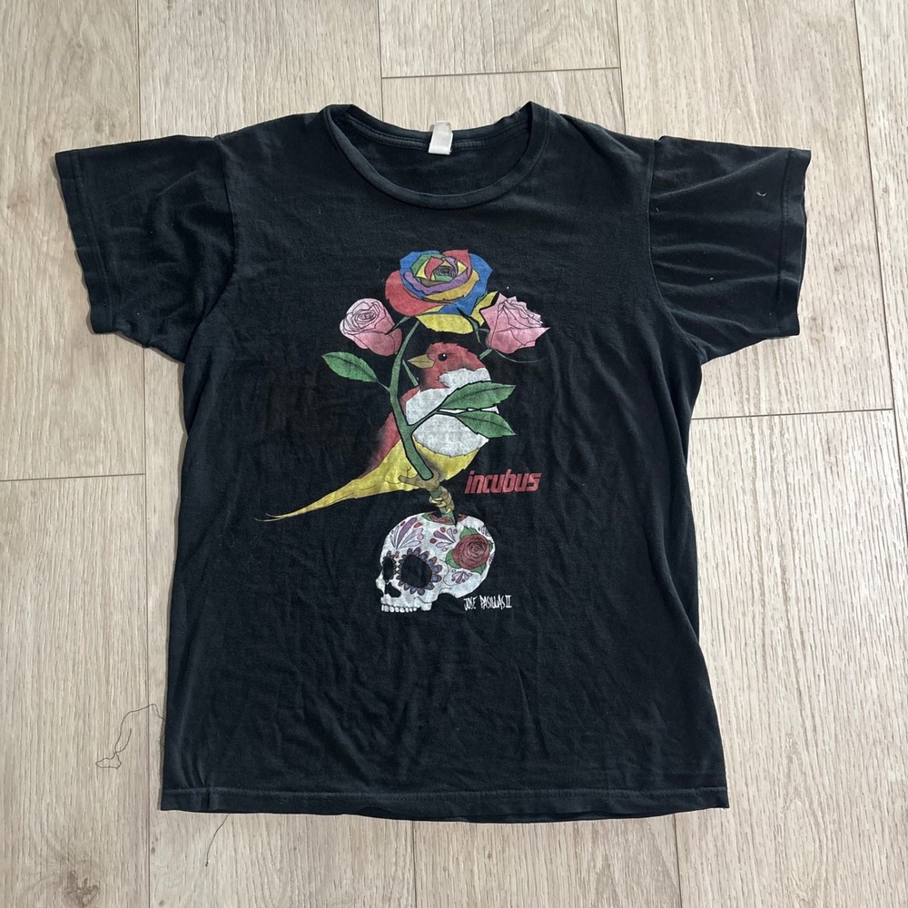 INCUBUS T Shirt M Sugar Skull Rose Bird Jose Pasillas Artwork 2012 Black Tour